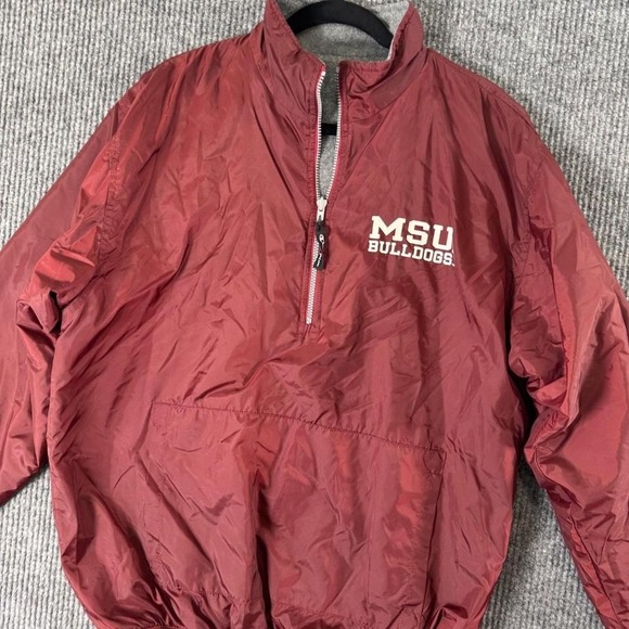 VTG Champion MSU Bulldogs Pullover Jacket Maroon Mens 90s Collegiate Windbreaker - Picture 1 of 8